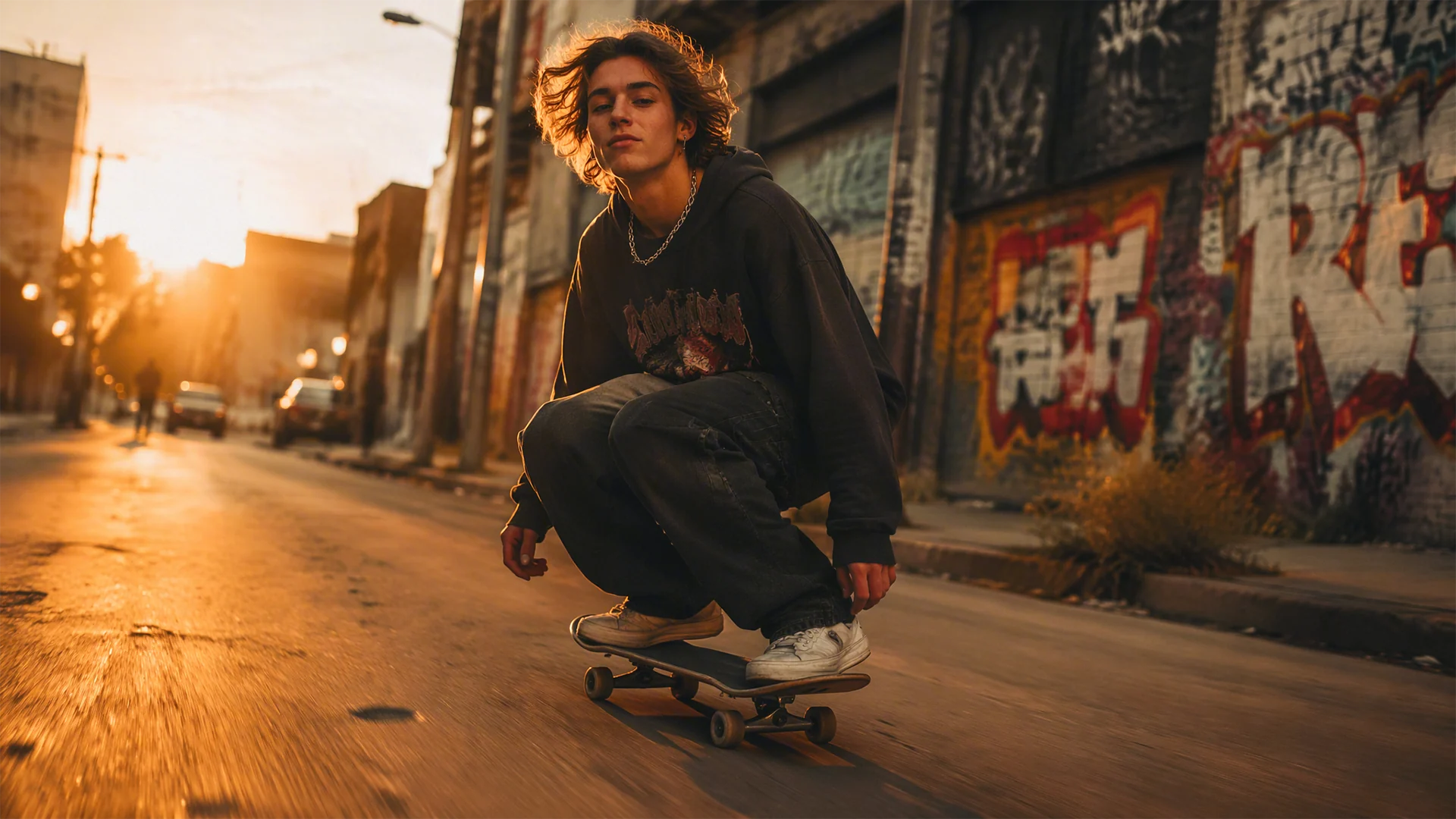 Skateboarding at sunset